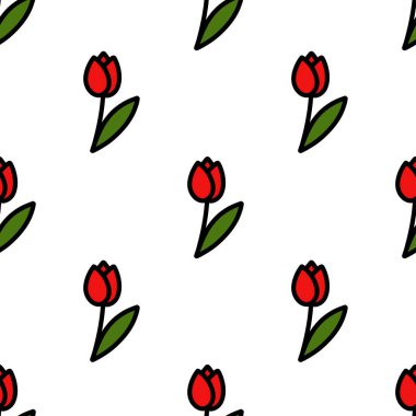 Lale çiçeği karalaması kusursuz desen, vektör illüstrasyonu