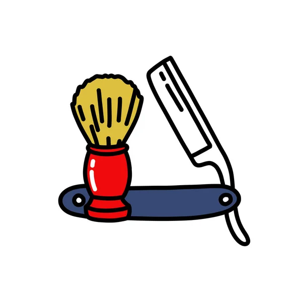 Straight Razor Shaving Brush Doodle Icon Vector Illustration — Stock Vector