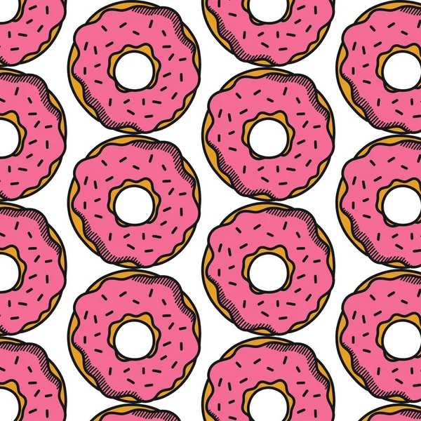 Donut Doodle Sem Costura Padrão Ilustração Vetorial —  Vetores de Stock