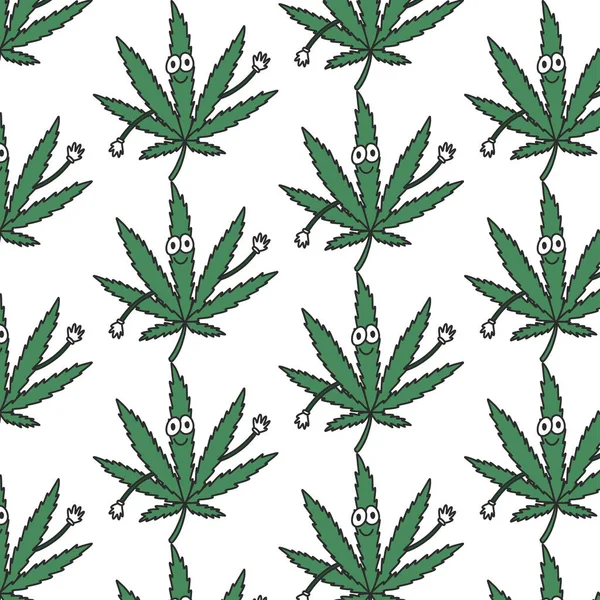 Marijuana Foglia Doodle Modello Senza Soluzione Continuità Illustrazione Vettoriale — Vettoriale Stock