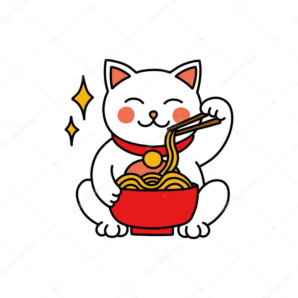 maneki neko doodle icon, japanese lucky cat
