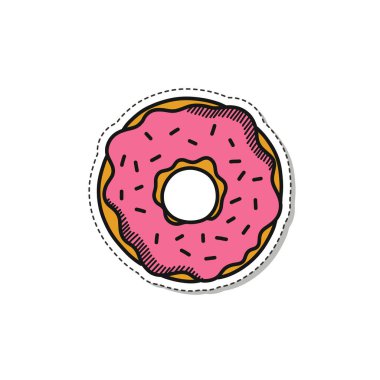 donut doodle etiket simgesi, vektör illüstrasyonu