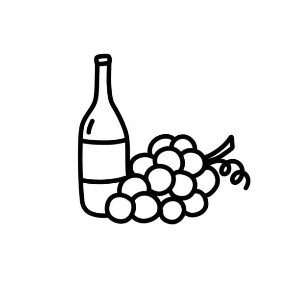 Botella Vino Uvas Garabato Icono Vector Ilustración — Vector de stock