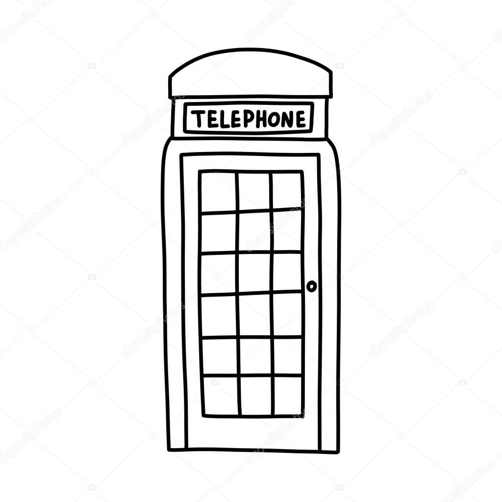 English telephone booth doodle icon, vector illustration