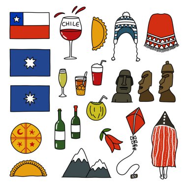 Şili teması, Şili karalama simgeleri, vektör illüstrasyonu