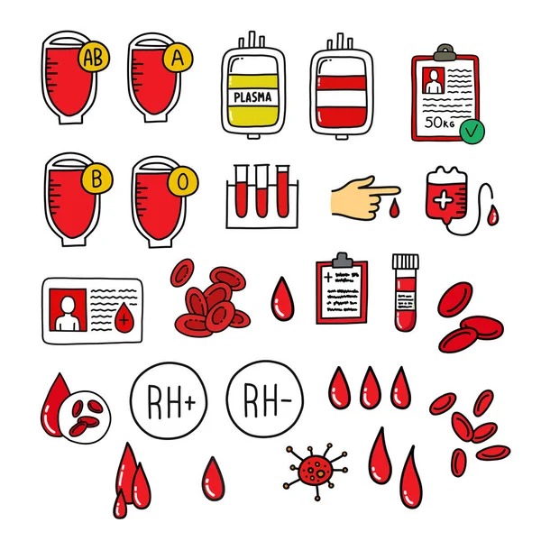 Donación Sangre Doodle Iconos Conjunto Ilustración Vectores — Archivo Imágenes Vectoriales