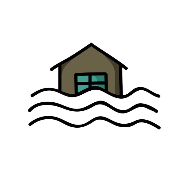 Inundação Ícone Doodle Inundação Casa Ilustração Vetorial — Vetor de Stock