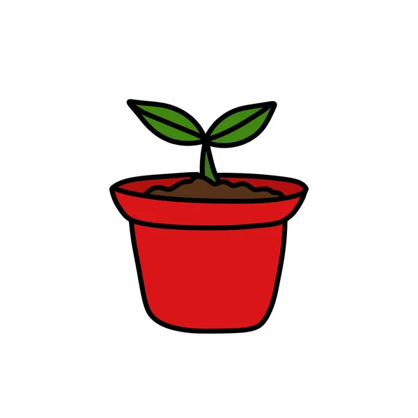 Φυτό Στο Εικονίδιο Σκίτσα Γλάστρα Διανυσματική Απεικόνιση — Διανυσματικό Αρχείο