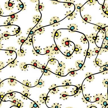 Beyaz arka planda iç içe geçmiş parlak çelenklerle kusursuz tatil deseni.