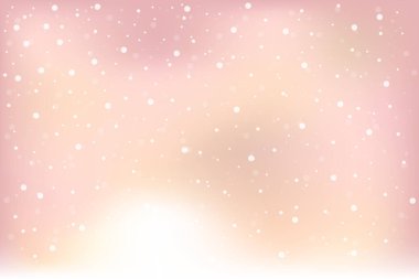 Kar yağan yumuşak pembe arkaplanlı soyut kış vektörü.