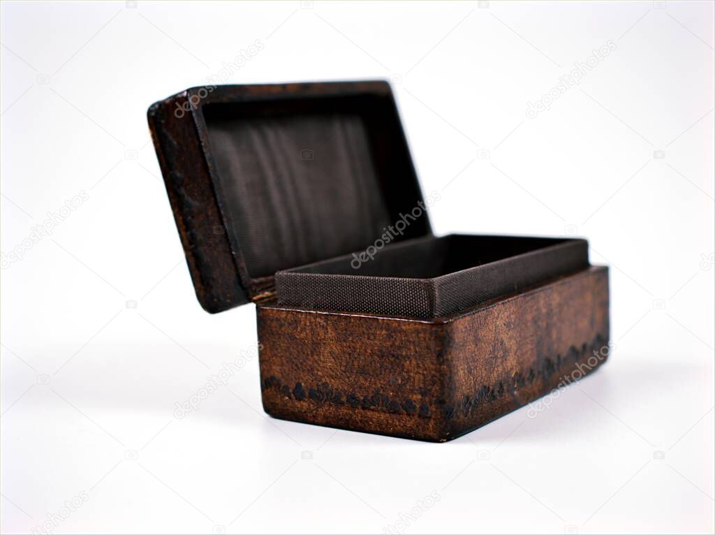 Old ancient wooden gift box isolated on white background