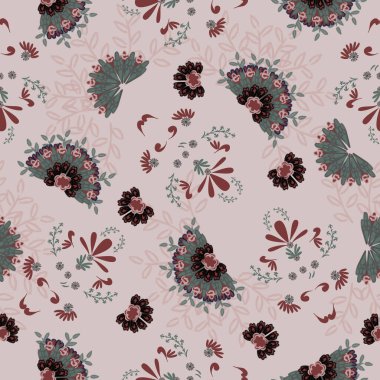 Jacobean Print Desensiz, Çiçeksiz desenli, Mavi Donanma Çiçeği Vektör klipsli. Şekillendirilmiş egzotik çiçekleri ve tırmanma bitkileriyle kusursuz bir desen. Moda çiçekli duvar kâğıdı, arka plan. Asya 