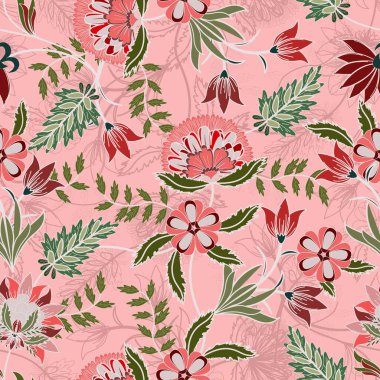 Çiçek desenleri pürüzsüz, çiçek dalları pürüzsüz desen, vektör, illüstrasyon, çiçek desenli desen renkli küçük çiçeklerle kusursuz çiçek deseni. Basit düz parlak çiçek arkaplanı