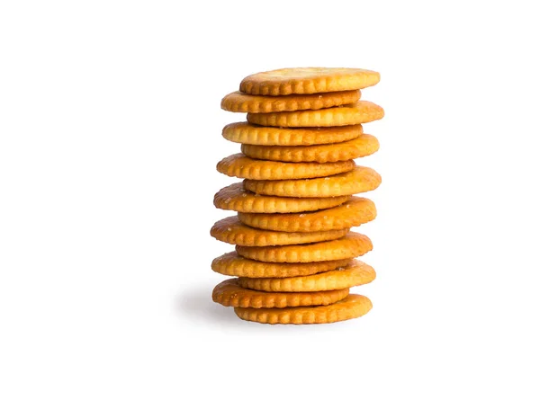 Cracker Koekjes Geïsoleerd Witte Achtergrond Snackfood Concept — Stockfoto