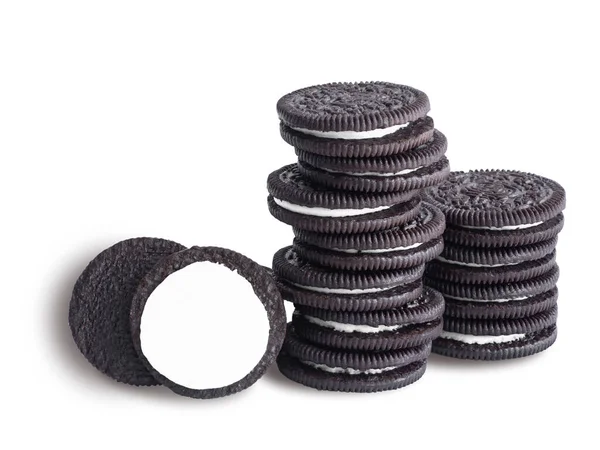 Choklad Smörgås Cookies Med Vanilj Smaksatt Grädde Isolat Vit Bakgrund — Stockfoto