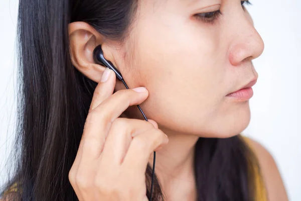 Mujer Asiática Con Auriculares Cerca Concepto Negocio Tecnología — Foto de Stock