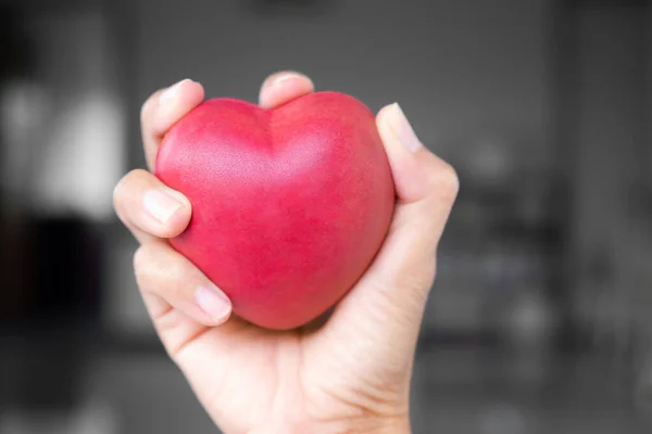 Kırık Kalp Konsepti Ele Tutuşan Kırmızı Kalp Şeklini Siyah Beyaz — Stok fotoğraf