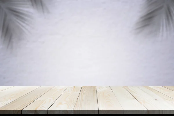 Empy Πάτωμα Ξύλινη Προοπτική Σκιά Καρύδας Φύλλα Φοίνικα Τοίχο Λευκό — Φωτογραφία Αρχείου