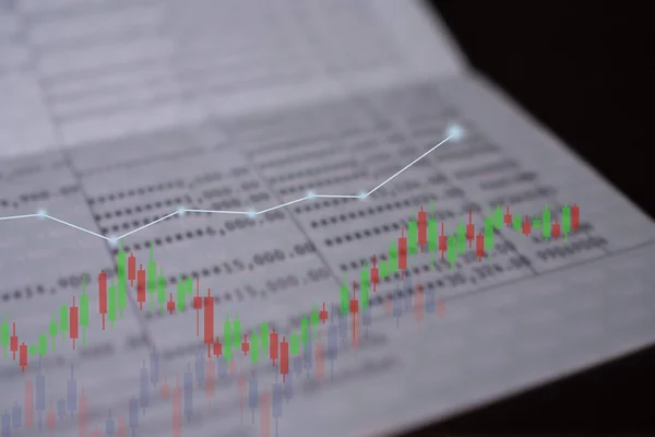 Graph Stock Market Kerzenständer Auf Der Buchbank Technologie Planung Verdienen — Stockfoto