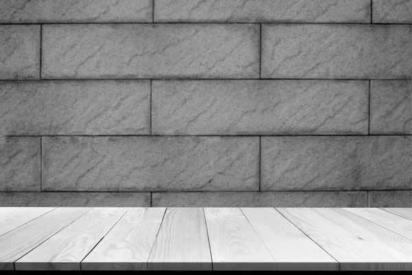 Drewniana Perspektywa Pusty Stół Starą Szarą Cegłą Szorstką Strukturę Pęknięcia — Zdjęcie stockowe