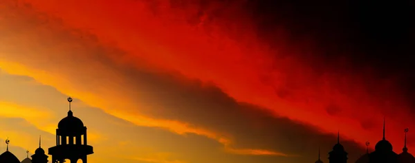 Символы Религии Рамадана Карим Мечети Купол Сумерках Ночь Небо Темно — стоковое фото