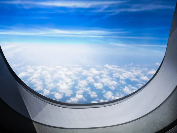 Window Airplane View Blue Sky Nature Outdoor Transportation Tourism Travel — Stock Photo, Image