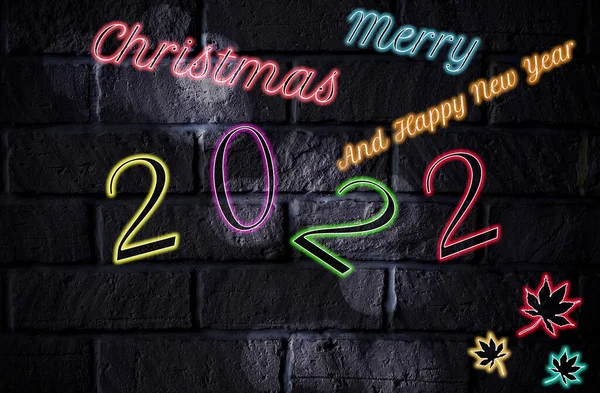 Feliz Natal Feliz Ano Novo 2022 Conceito Texto Brilhante Amarelo — Fotografia de Stock