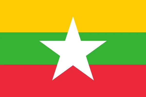 미얀마의 국기 원래 크기와 색상 벡터 삽화, 버마의 국기, 미얀마의 국기 — 스톡 벡터