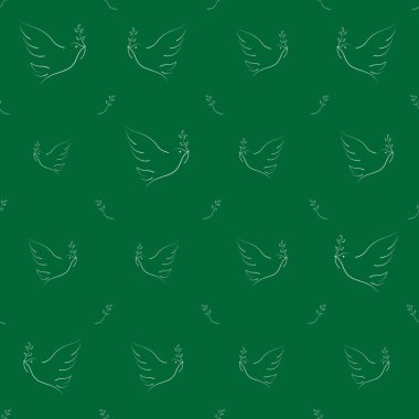 Yeşil arkaplanda beyaz minimalist güvercin illüstrasyon vektörü pürüzsüz desen