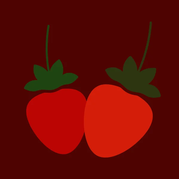 Par Strawberrys Plano Vector Contorno Ilustración Estilo Minimalista Sobre Fondo — Vector de stock