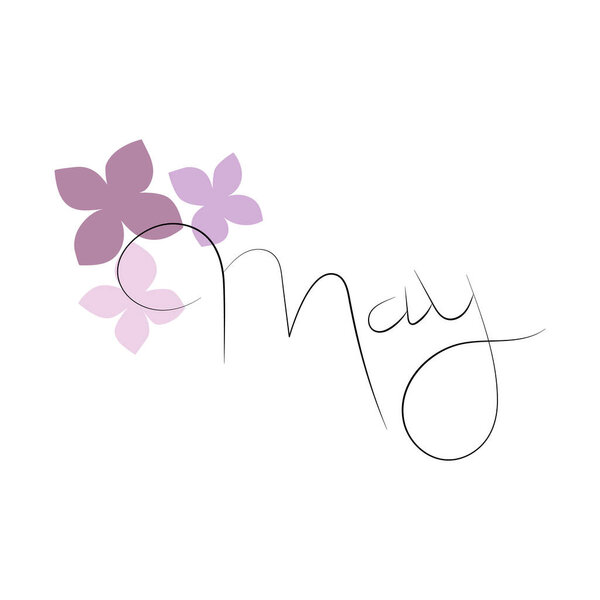 May word. May concept text with flowers. Vector illustration of May hand lettering text for poster, card, banner, template design on white background. Spring month.