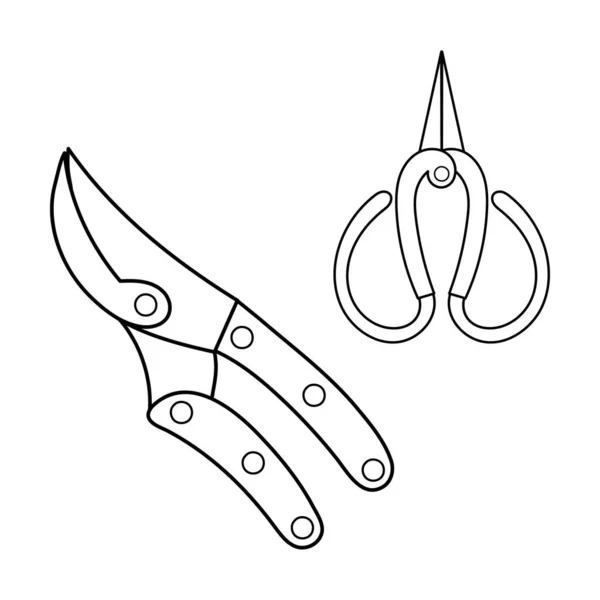 Gardening Tools Pruners Scissors Outline Simple Minimalistic Flat Design Vector — Stock Vector
