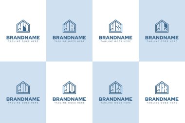 Harfler YQ YR YS YU YV YW YX Home Line logosu, gayrimenkul, inşaat veya iç tasarım için