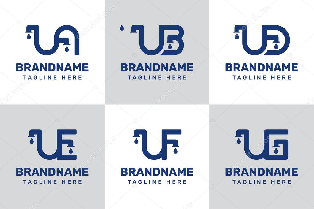 Letters UA UB UD UE UF UG Pipe Drop Logo, symbolizing plumbing, flow, and reliability