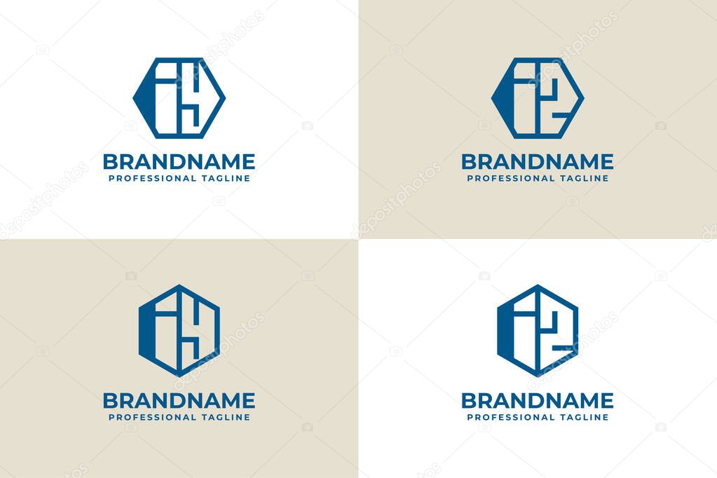 Letters IY IZ Hexagon Logo Set, suitable for business with YI ZI initials