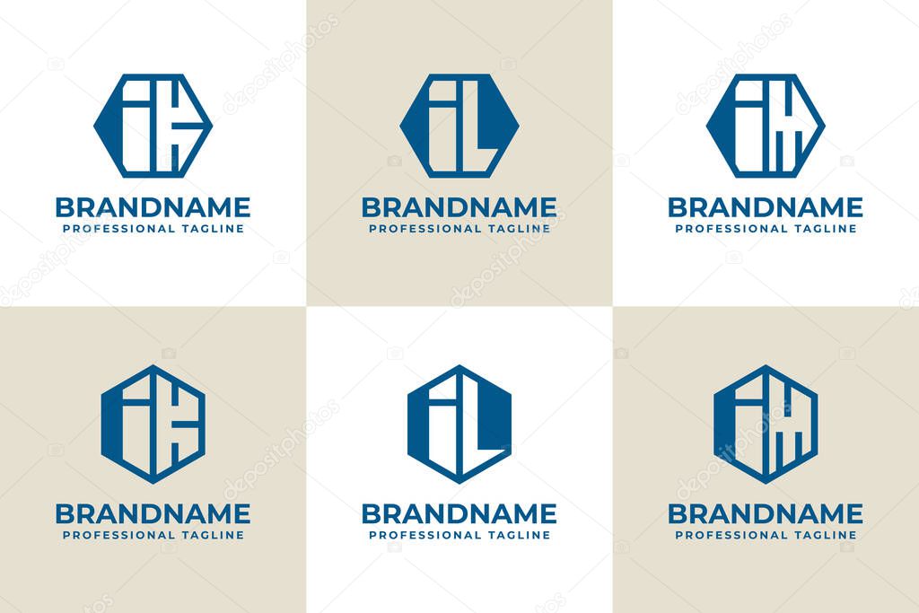 Letters IK IL IM Hexagon Logo Set, suitable for business with KI LI MI initials