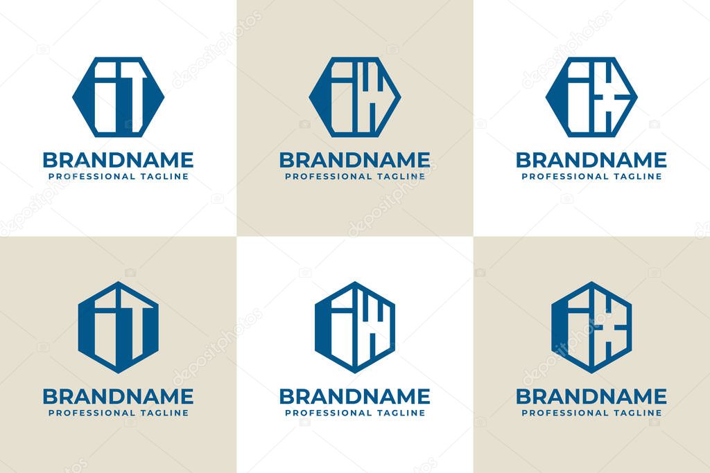 Letters IT IW IX Hexagon Logo Set, suitable for business with TI WI XI initials
