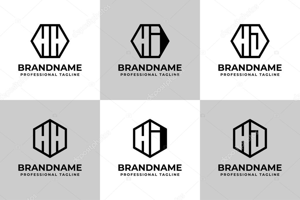 Letters HH HI HJ Hexagon Logo Set, suitable for business with H IH JH initials