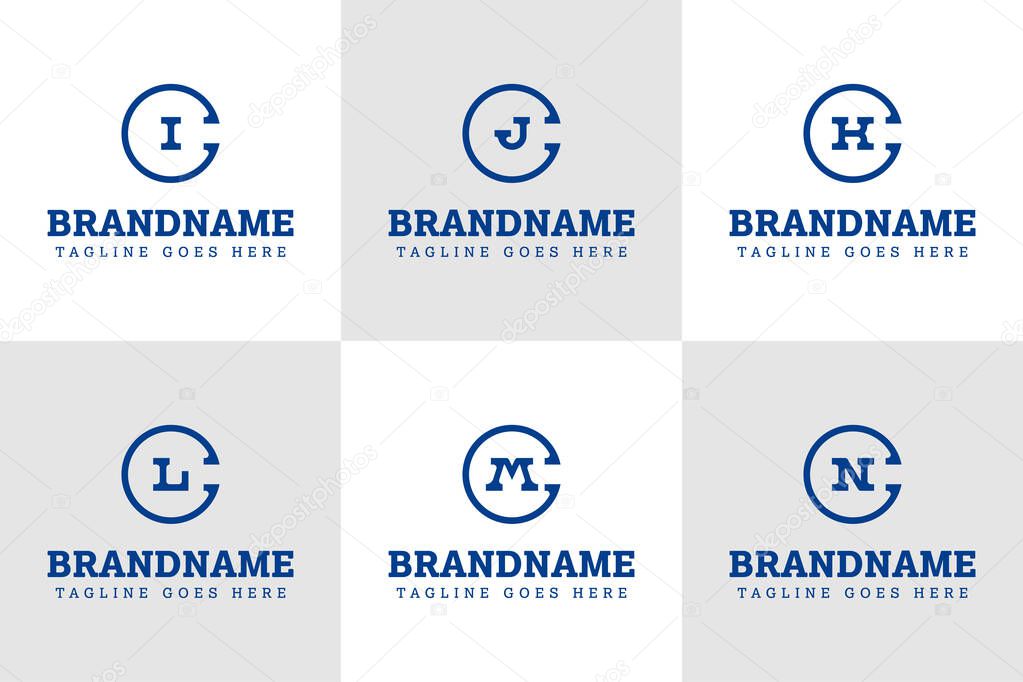 Letters CI CJ CK CL CM CN Monogram Logo Set, for IC JC KC LC MC NC initials