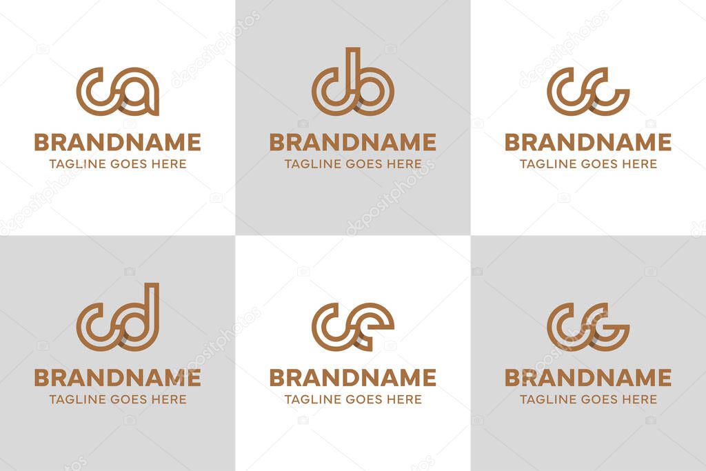 Letters ca cb cc cd ce cg Logo Line, for ac bc cc dc ec gc initials