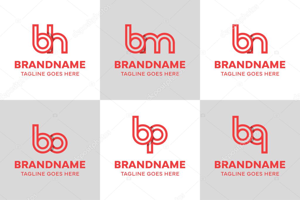 Letters bh bm bn bo bp bq Logo Line, for hb mb nb ob pb qb initials