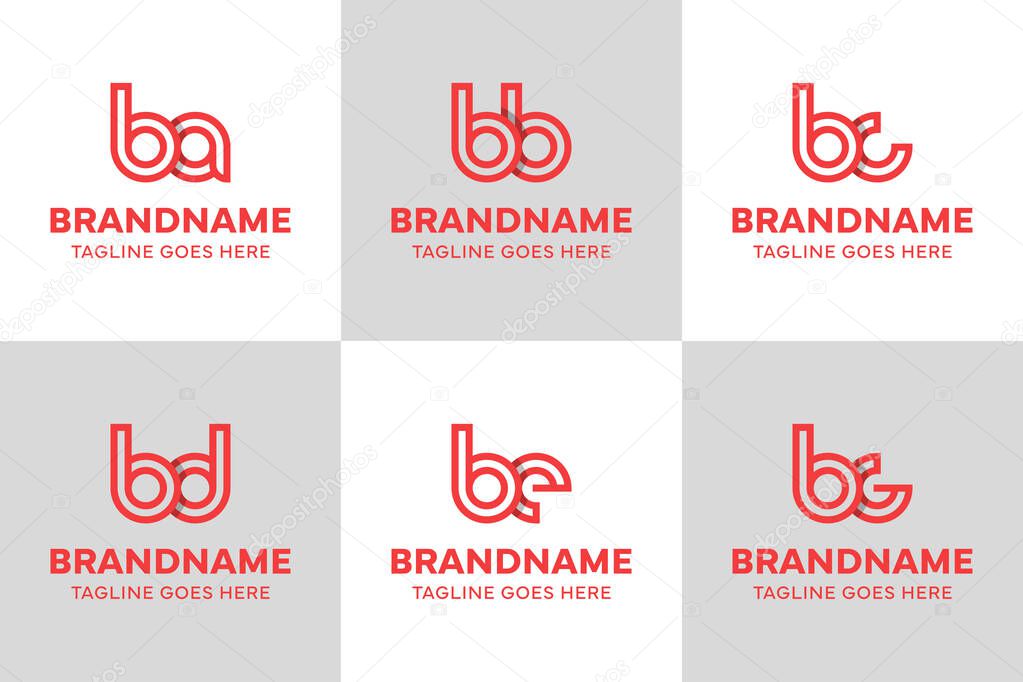 Letters ba bb bc bd be bg Logo Line, for ab bb cb db eb gb initials
