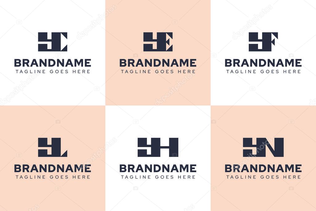 Letters YC YE YF YL YH YN Logo Set, for CY EY FY LY HY NY initials