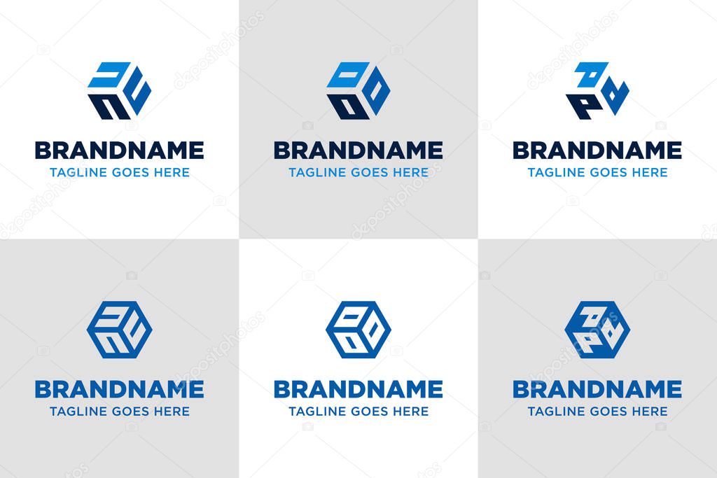 Letters NNN OOO PPP Hexagon Logo Set, symbolizing structure, balance, and modern identity