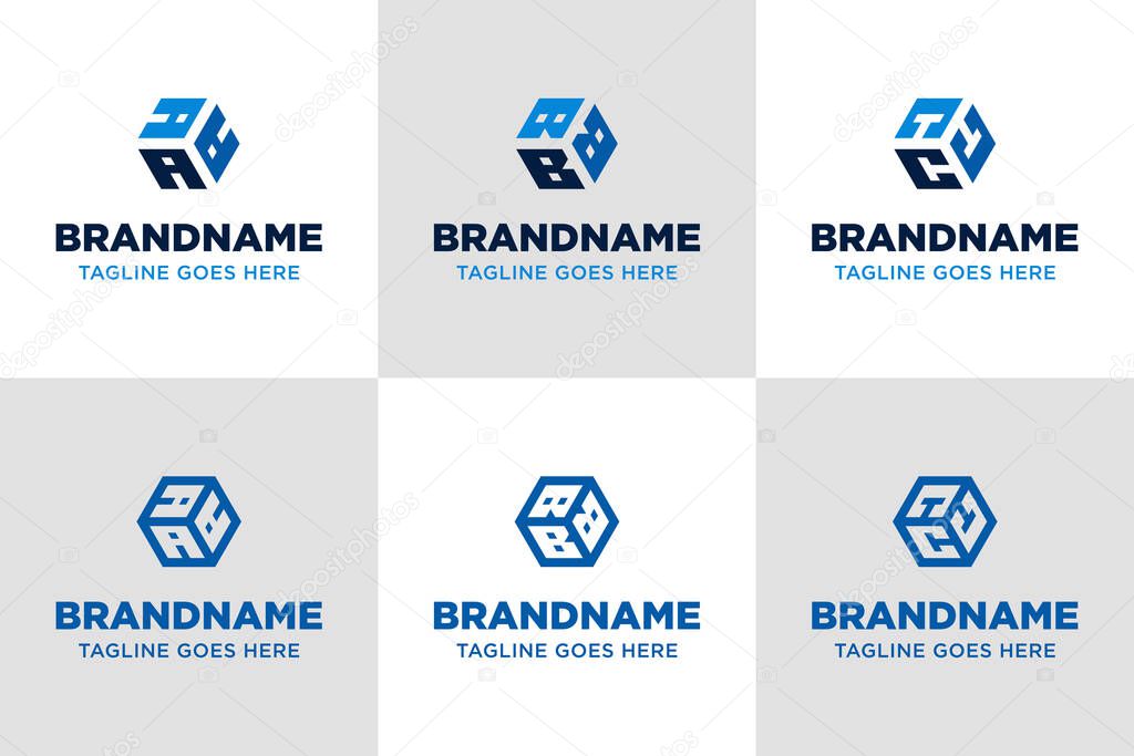 Letters AAA BBB CCC Hexagon Logo Set, symbolizing structure, balance, and modern identity