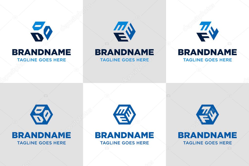 Letters DDD EEE FFF Hexagon Logo Set, symbolizing structure, balance, and modern identity
