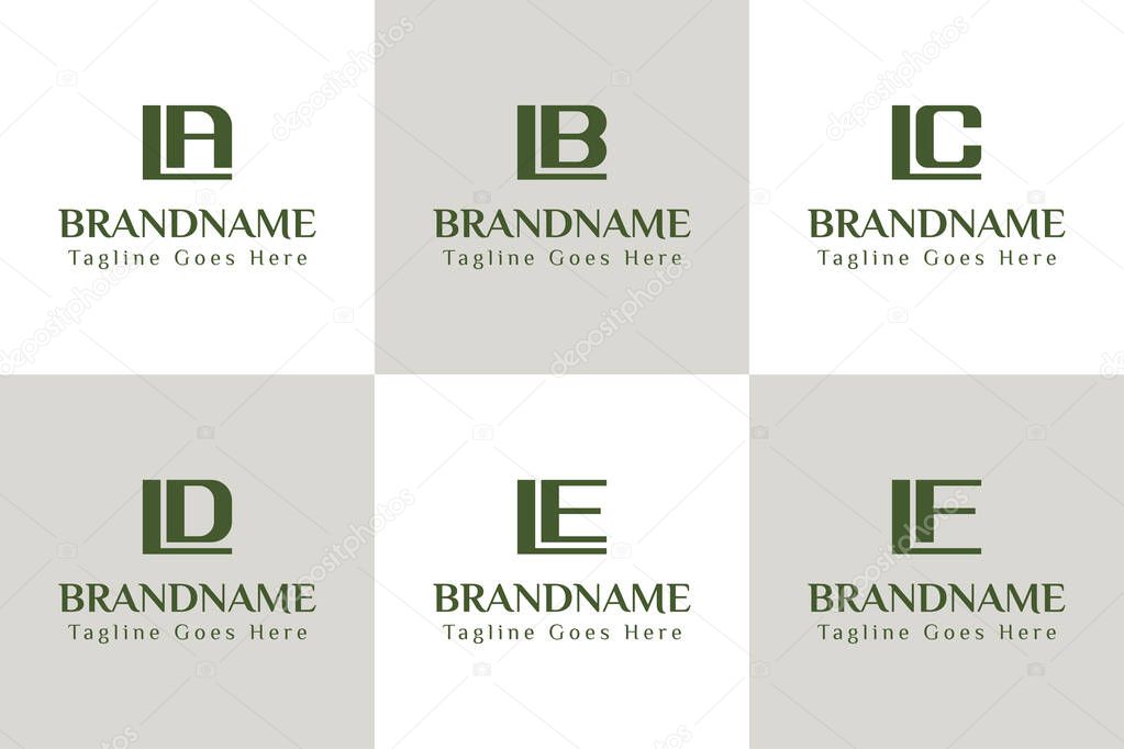 Letters LA LB LC LD LE LF Monogram Logo Set, for AL BL CL DL EL FL initials