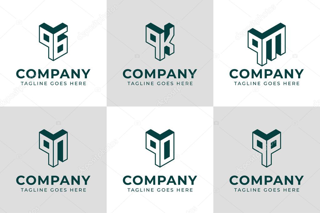 Letters QG QK QM QN QO QP 3D Logo Monogram, for GQ KQ MQ NQ OQ PQ initials