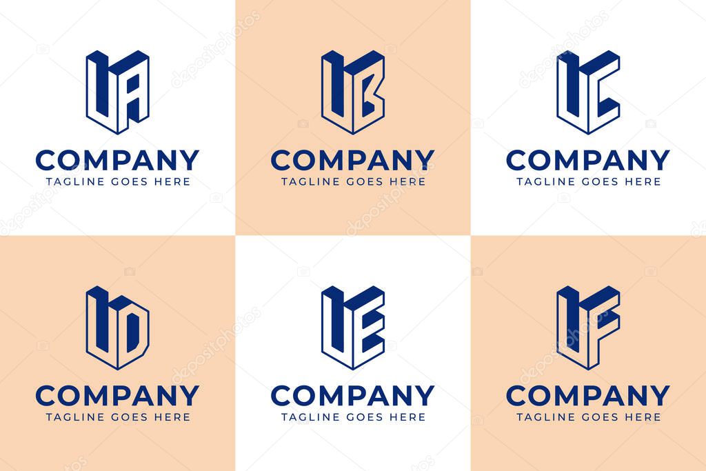 Letters UA UB UC UD UE UF 3D Logo Monogram, for AU U CU DE EU FU initials
