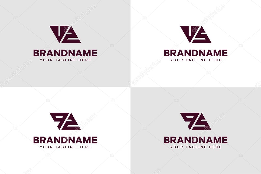 Letters VZ VS QZ QS Triangle Logo Set, for ZV SV ZQ SQ initials